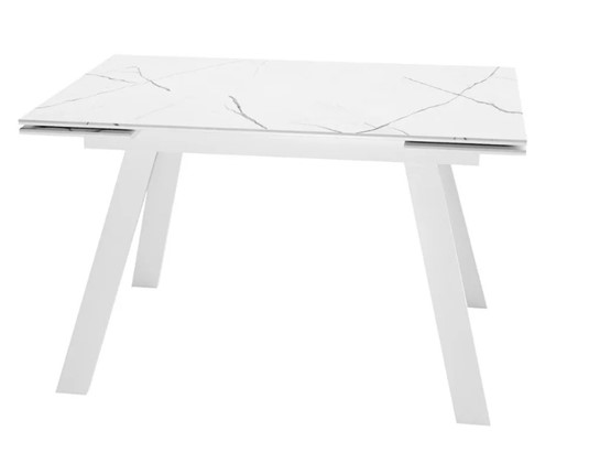 Кухонный раздвижной стол SKL 140, керамика белый мрамор/подстолье белое/ножки белые в Липецке - изображение