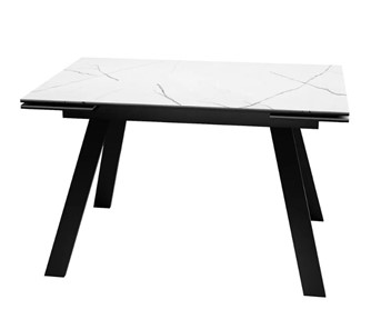 Кухонный раздвижной стол SKL 140, керамика белый мрамор/подстолье черное/ножки черные в Липецке