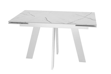 Кухонный стол раскладной SKM 120, керамика белый мрамор/подстолье белое/ножки белые в Липецке