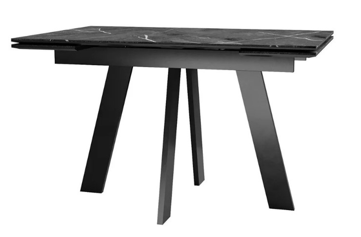 Кухонный стол раскладной SKM 120, керамика черный мрамор/подстолье черное/ножки черные в Липецке - изображение 1