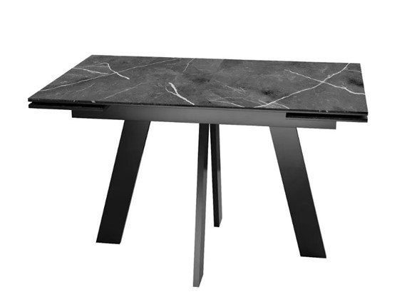 Кухонный стол раскладной SKM 120, керамика черный мрамор/подстолье черное/ножки черные в Липецке - изображение