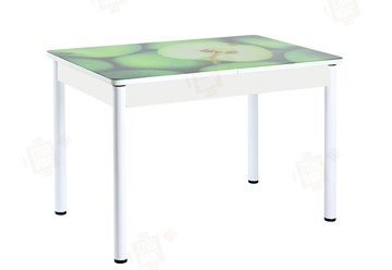 Раздвижной стол Айсберг-01 СТФ, белый/фотопечать зеленые яблоки/ноги крашеные в Липецке