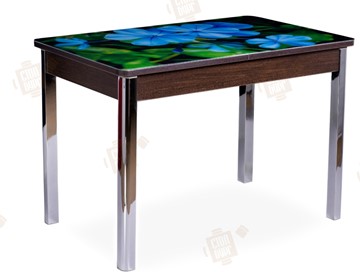 Кухонный раскладной стол Айсберг-01 СТФ, венге/фотопечать фиалка/ноги хром квадратные в Липецке