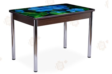 Кухонный стол раздвижной Айсберг-01 СТФ, венге/фотопечать фиалка/ноги хром прямые в Липецке