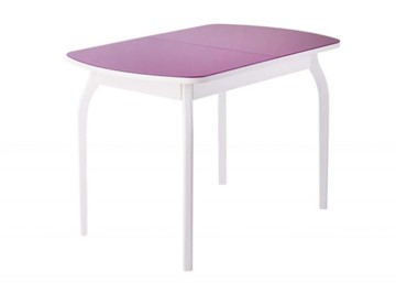Кухонный стол раздвижной ПГ-мини, матовое фиолетовое стекло, ноги гнутые массив белый в Липецке