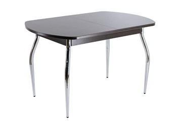 Кухонный стол раскладной ПГ-02 СТ1 венге/черное стекло/хром фигурные в Липецке