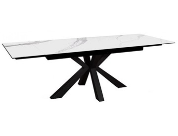 Стол раздвижной DikLine SFE140 Керамика Белый мрамор/подстолье черное/опоры черные (2 уп.) в Липецке