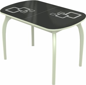 Кухонный раздвижной стол Ривьера мини дерево №1, Рисунок квадро (стекло черное/белый/белый) в Липецке