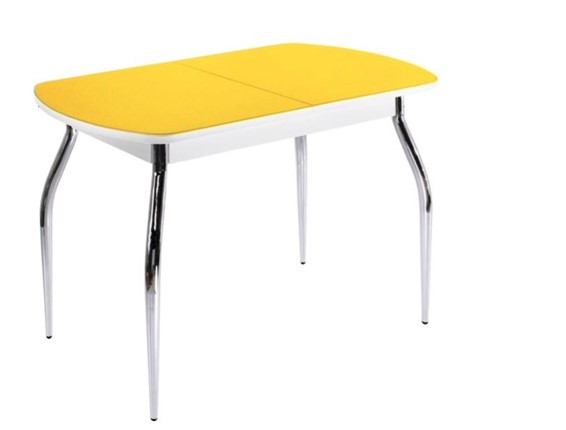 Стол обеденный ПГ-06 СТ2, белое/желтое стекло/35 хром гнутые металл в Липецке - изображение