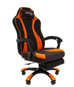 Кресло игровое CHAIRMAN GAME 35 с выдвижной подставкой для ног Ткань черная / Ткань оранжевая в Липецке
