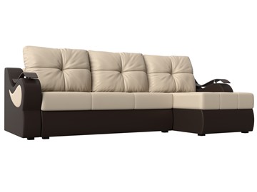 Угловой диван Меркурий, Бежевый/коричневый (экокожа) в Липецке