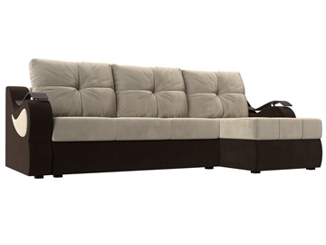 Угловой диван Меркурий, Бежевый/коричневый (вельвет) в Липецке