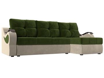 Угловой диван Меркурий, Зеленый/бежевый (вельвет) в Липецке
