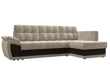 Угловой диван для гостиной Нэстор прайм, Бежевый/Коричневый (микровельвет) в Липецке