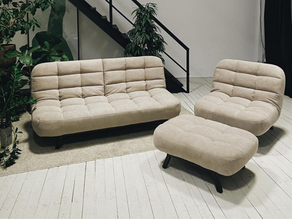 Комплект мебели Абри цвет бежевый диван + кресло +пуф пора металл в Липецке - изображение