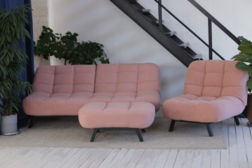 Комплект мебели Абри розовый кресло + диван + пуф опора металл в Липецке