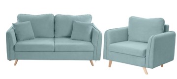 Комплект мебели Бертон голубой диван+ кресло в Липецке