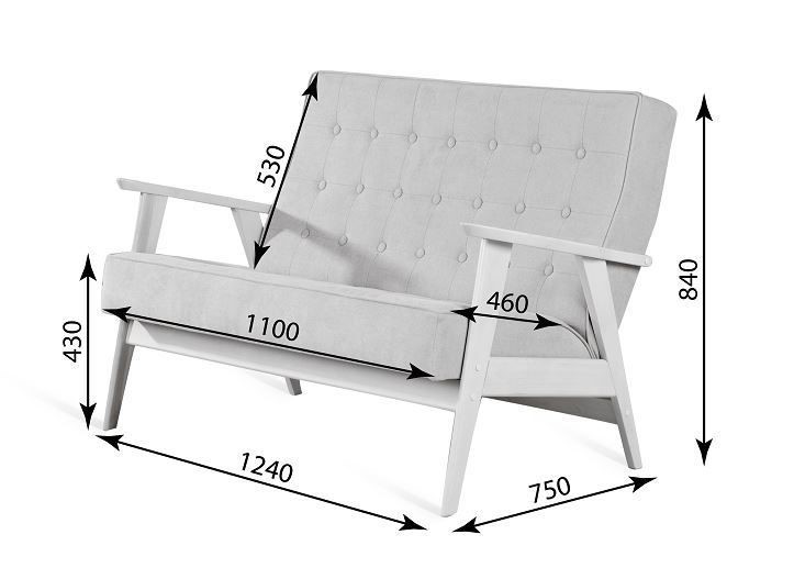 Прямой диван Ретро, двухместный (беленый дуб / RS 29 - бирюзовый) в Липецке - изображение 3