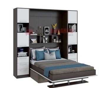 Кровать-шкаф с диваном Бела 1, с полкой ножкой, 1600х2000, венге/белый в Липецке