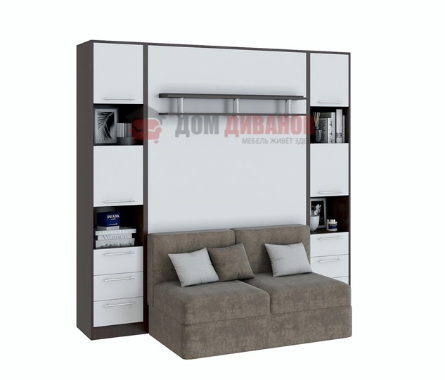 Кровать-шкаф с диваном Бела 1, с полкой ножкой, 1200х2000, венге/белый в Липецке - изображение 1