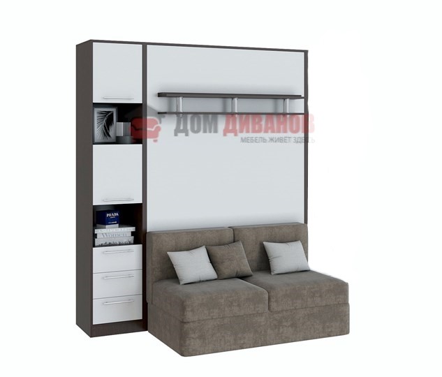 Кровать-шкаф с диваном Бела 1, с полкой ножкой с 1 пеналом, 1600х2000, венге/белый в Липецке - изображение 1