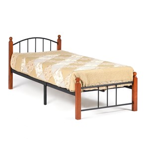 Односпальная кровать AT-915 дерево гевея/металл, 90*200 см (Single bed), красный дуб/черный в Липецке
