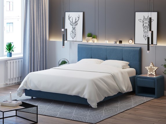 Кровать в спальню Lino 140х200, Велюр (Monopoly Прованский синий (792)) в Липецке - изображение