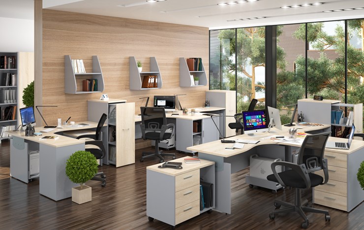 Офисный набор мебели OFFIX-NEW для 4 сотрудников с двумя шкафами в Липецке - изображение 1