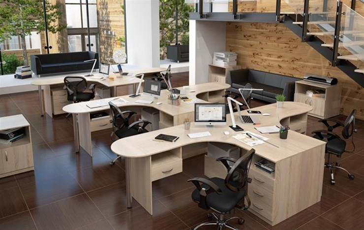 Набор мебели в офис SIMPLE с эргономичными столами и тумбами в Липецке - изображение
