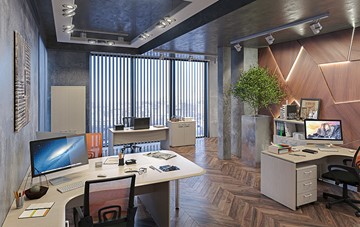Комплект офисной мебели Wave 3, 3 рабочих места и шкафы в Липецке