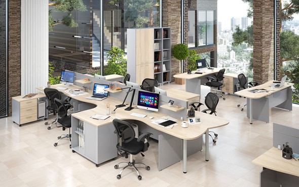 Офисный набор мебели OFFIX-NEW для 4 сотрудников с двумя шкафами в Липецке - изображение