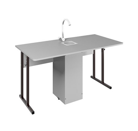 Детский стол 2-местный для кабинета химии Стандарт 5, Пластик Серый/Коричневый в Липецке - изображение