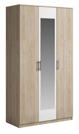 Шкаф 3 двери Светлана, с зеркалом, белый/дуб сонома в Липецке - изображение
