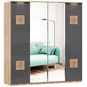 4-створчатый шкаф Фиджи с 2 зеркалами и декоративными накладками, Дуб золотой/Антрацит в Липецке