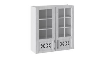 Кухонный шкаф Прованс (Белый глянец/Санторини светлый) cо стеклом В_96-90_2ДРДс в Липецке