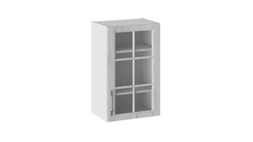 Навесной кухонный шкаф Прованс (Белый глянец/Санторини светлый) со стеклом В_72-45_1ДРс в Липецке