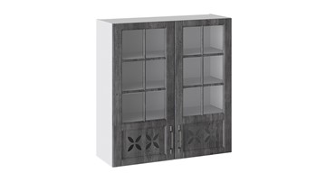 Кухонный шкаф Прованс (Белый глянец/Санторини темный) cо стеклом В_96-90_2ДРДс в Липецке