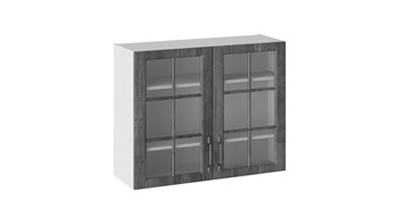 Кухонный шкаф Прованс (Белый глянец/Санторини темный) со стеклом В_72-90_2ДРс в Липецке