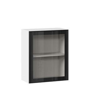 Навесной шкаф со стеклом 600 Индиго ЛД 298.350.000.105, Белый/Чёрный в Липецке