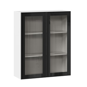 Кухонный шкаф высокий со стеклом 800 Индиго ЛД 298.460.000.030, Белый/Чёрный в Липецке