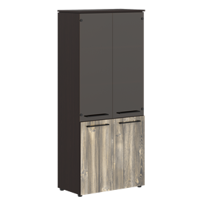 Шкаф колонка со стеклянными и глухими дверями MORRIS  Дуб Базель/Венге Магия MHC 85.2 (854х423х1956) в Липецке