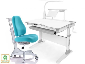 Растущая парта + стул Mealux EVO Evo-30 G (арт. Evo-30 G + Y-528 KBL)/(стол+полка+кресло+чехол+лампа)/белая столешница (дерево), цвет пластика серый в Липецке