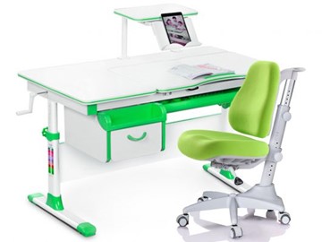 Комплект растущая парта + стул Mealux EVO Evo-40 Z (арт. Evo-40 Z + Y-528 KZ) / (стол+полка+кресло+чехол)/ белая столешница / цвет пластика зеленый в Липецке